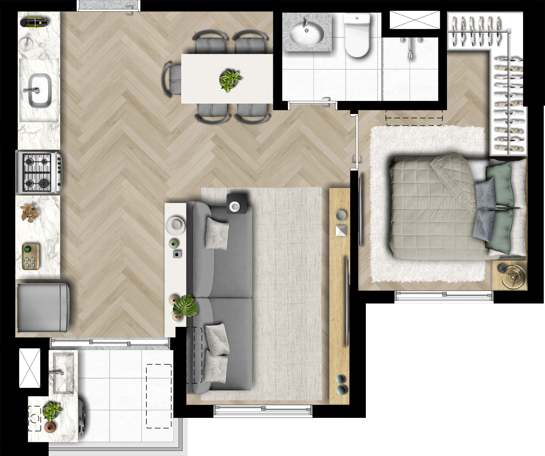 Planta do apartamento de 36 m²
